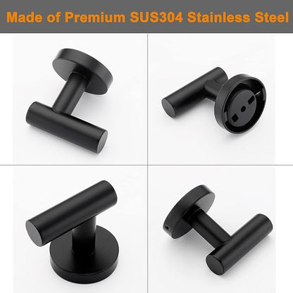 Nolimas Towel Coat Hook Matte Black, SUS304 Stainless Steel Bathroom Clothes Cabinet Closet Sponges Robe Hook Wall Mounted Round Kitchen Heavy Duty Door Hanger 4 Packs