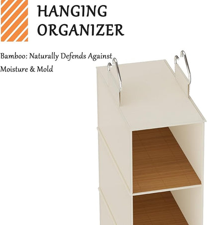 VERONLY Hanging Closet Shelf Shoe Organizer Set of 2 with Woven Bamboo Shelves,11.5 x 31.5 x 5.5 in, 6-Tier Design for Space-Saving Storage,Beige