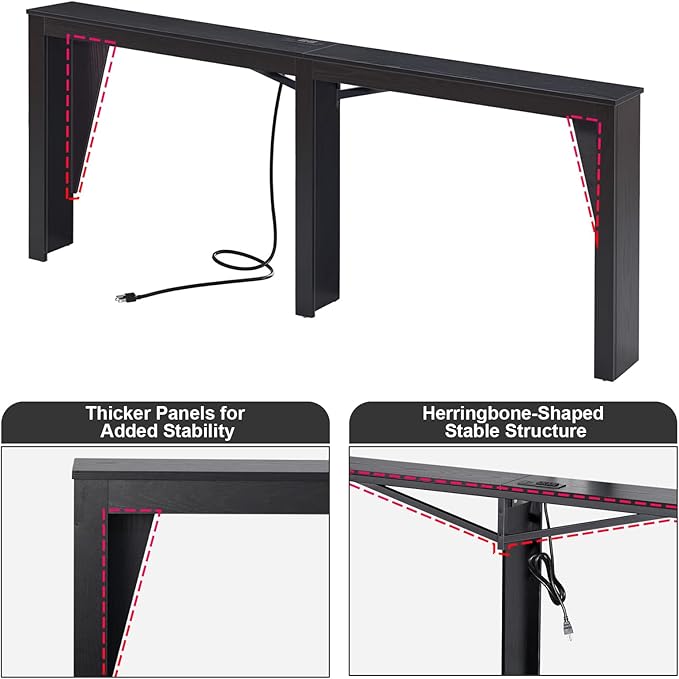 MOHOPE 78.8" Long Console Table with Power Outlets, 7.9" Narrow Sofa Table with USB & Type-C Ports, Skinny Behind Couch Tables with Charging Station, Entryway Table for Hallway, Living Room, Black