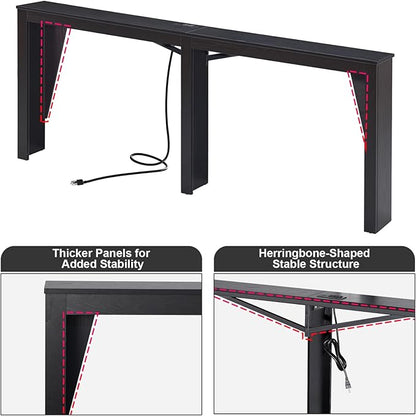MOHOPE 78.8" Long Console Table with Power Outlets, 7.9" Narrow Sofa Table with USB & Type-C Ports, Skinny Behind Couch Tables with Charging Station, Entryway Table for Hallway, Living Room, Black