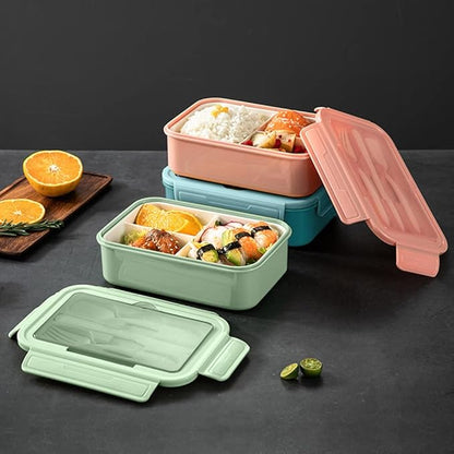 NatraProw Bento Box for Adult, 1400 ML Lunch Containers for Adults, LeakProof Lunch Box with Utensils, BPA Free, 3 Compartment Bento Box Microwave Safe, Light Pink