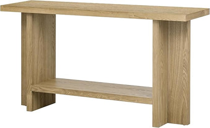60-Inch Long Vintage-Inspired ConsoleTable with T-Leg Design, 2-Tier Entryway Table Sofa Table with Storage for Study, Entryway, Hallway, Living Room (Natural-V19)