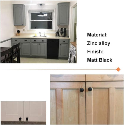 homdiy 10 Pack Solid Zinc Alloy Cabinet Knobs Black Round Drawer Knobs Kitchen Pulls for Bathroom, Closet, Wardrobe