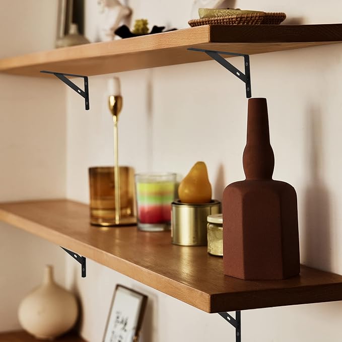 Heavy Duty Shelf Brackets - 8 Pcs L Shaped Metal Wall Mount Shelves Support for Floating Shelves (3.7 x 6 inch)