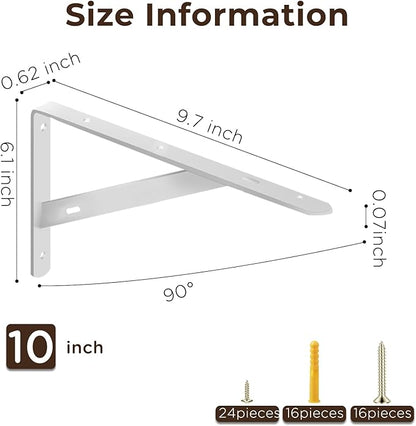Shelf Brackets Heavy Duty, 8 Pack White 10 inch Floating Shelf Bracket, Max Load 100 lbs of Metal Triangle Decorative Shelf Support Brackets for Wall Mount