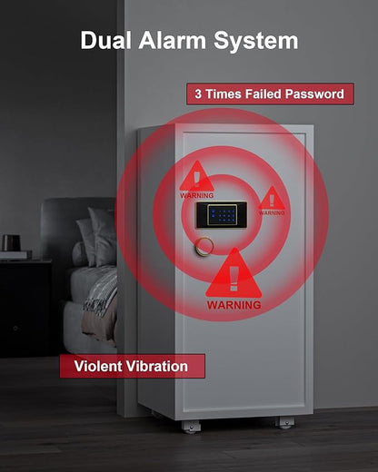 TIGERKING 11.5 Cu Ft Large Heavy Duty Home Security Safe – Digital Touchscreen Lock, Anti-Theft, Adjustable Shelves, Easy to Use, Jewelry & Valuables, Ideal for Home or Office (White, Modern Design)