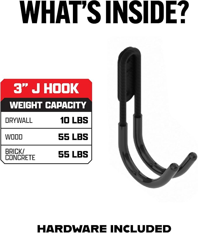 Smart T Garage Storage Wall Hook | 3" J-Hook for Garage Organization, Heavy Duty Organizer Wall Mount or Shelving Hooks