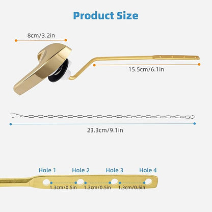 Universal Polished Gold Toilet Handle Replacement Kit, Side/Angle Mount Toilet Flush Handle Compatible with Kohler K-GP30324-CP/TOTO/American Standard, Stainless Steel Flapper Chain