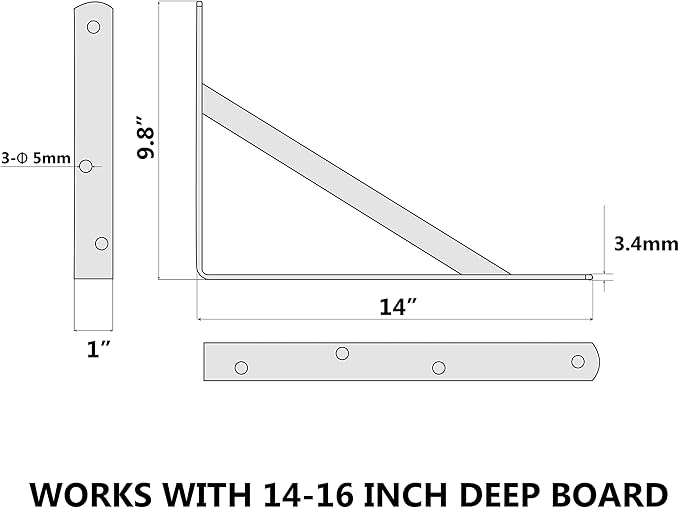 12-Pack 14 Inch Heavy Duty Shelf Brackets, Large Wall Bracket for Garage Storage Shelves, Black Powder-Coated Steel