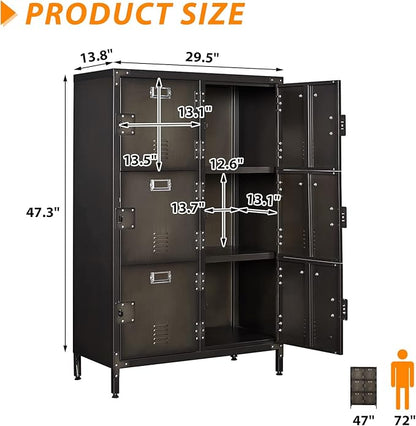 Metal Locker Storage Cabinet, 47.3" Employees Locker with 6 Doors, Steel Retro Wardrobe with Adjustable Feet for Home, Office, Gym, School