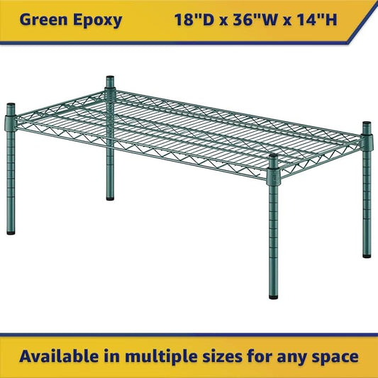 18" x 36" x 14" Green Epoxy Wire Storage Shelf, Dunnage Rack, Commercial 1 Tier Small Shelf