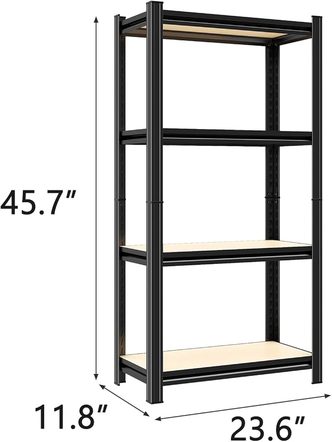 Garage Shelving Unit, Heavy Duty Adjustable Storage Shelves, Metal & Wood Pantry Shelf Organizer, 2000 lbs Capacity Shelves for Heavy Tools and Equipment, 4Tier-23.6" Wx x11.8 Dx x45.7 H
