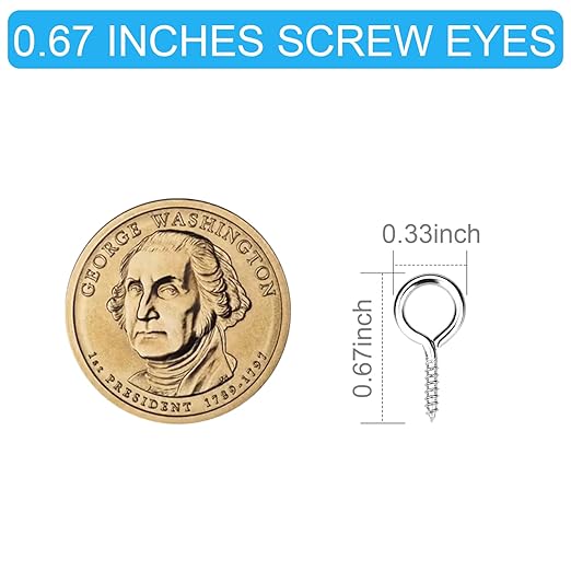 Aovchei Eye Screws, 120Pcs 0.67 inches 304 Stainless Steel Screw Hooks, Rust-Resistant Self Tapping Eyelet Bolts for Wood, Securing Cables Wires, Indoor & Outdoor for Hanging Artwork