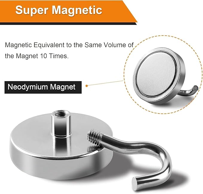 DIYMAG Strong Neodymium Magnetic Hooks, 120lbs Heavy Duty Rare Earth Magnets with Hook,Strong Corrosion Protection Facilitate Hook Pack of 6