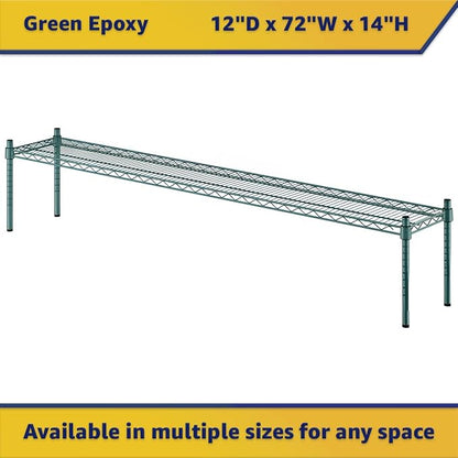 12" x 72" x 14" Green Epoxy Wire Storage Shelf, Dunnage Rack, Commercial 1 Tier Small Shelf
