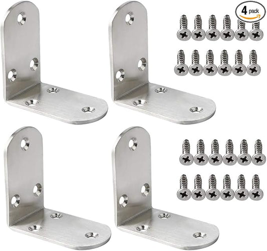 Alise 4Pcs Shelf Brackets,Stainless Steel Floating Shelf Brackets Corner Brackets,L Brackets for Shelves,90 Degree Angle Bracket, Heavy Duty Shelf Brackets for Wood Furniture (Brushed, 2.56X2.56 in)