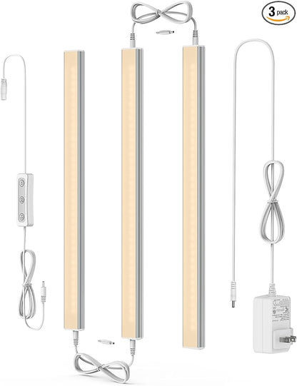 ASOKO Dimmable LED Under Cabinet Lights Warm White 2700K, 3 Pcs 12" Linkable Cabinet Lighting Plug in, 24V ETL Listed Plug, Led Closet Light Bars for Kitchen Counter, Shelf, Bookcase, Showcase etc