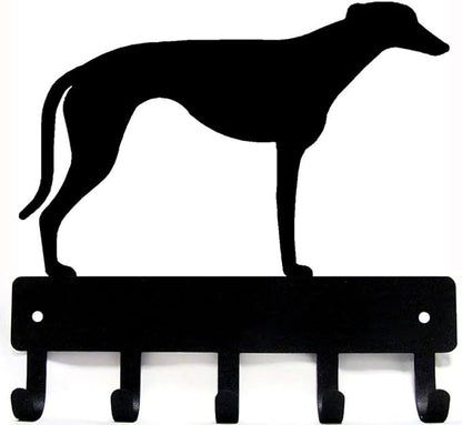 Greyhound - Key Holder & Dog Leash Hanger for Wall - Large 9 inch Wide with 5 Hooks - Made in USA