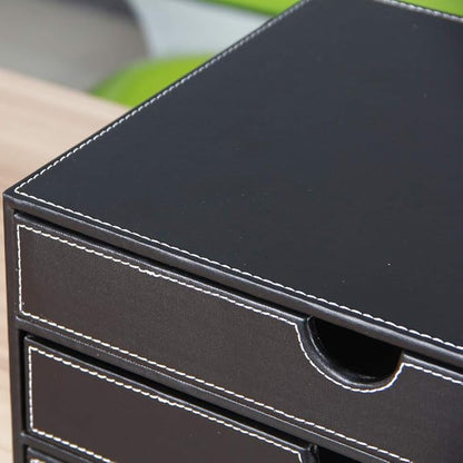 High-end PU Leather Desk Organizer File Cabinet Executive Office Supplies Desktop Filing A4 File Cabinet Stackable Storage Organizer Box with 3 Drawers (Black)…