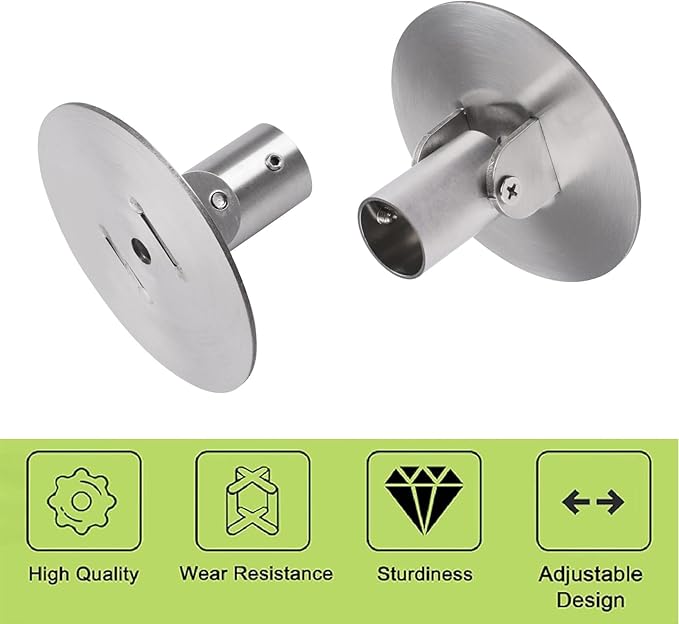 Shower Curtain Rod Bracket, 2Pcs 26mm Inner Diameter Titanium Steel Shower Curtain Rod Single Swivel Flange Curtain Rod Wall-Mount Bracket with Screws (Silver)