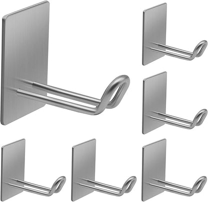Adhesive Hooks,Stainless Steel Towel Hook,Sticky Hanger for Kitchen and Door,Bathroom Wall Hooks for Hanging Towel Robe Hat Coat Key,6Packs (Silver)
