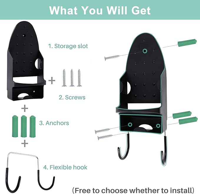 Ironing Board Hanger Wall Mount, Iron Hanger with Ironing Board Rack, Heat Resistant Iron Holder Wall Mount for Max 5 Inch Width (Black)