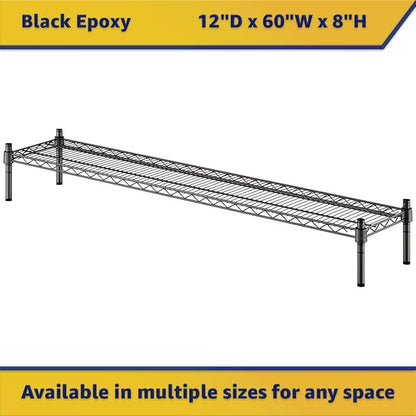12" x 60" x 8" Black Epoxy Wire Storage Shelf, Dunnage Rack, Commercial 1 Tier Small Shelf