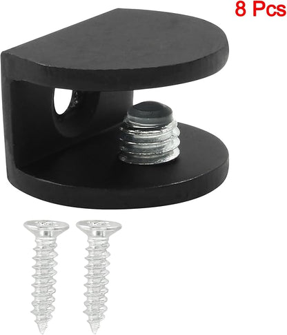 Litoexpe 8pcs Adjustable Frameless Glass Shelf Bracket, Aluminum Alloy Shower Clamp Clip for 5-8mm Wood/Glass, Wall Mount Support Holder With Mounting Screws, Matte Black