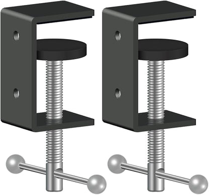 2-Pack 1 Inch Heavy Duty Black C-Clamps for Desk & Table, 0-1.5 Inch Clamping Range, 2 Mounting Holes, Metal Workbench Clamps, Garland Clamps, Mantle Clamp