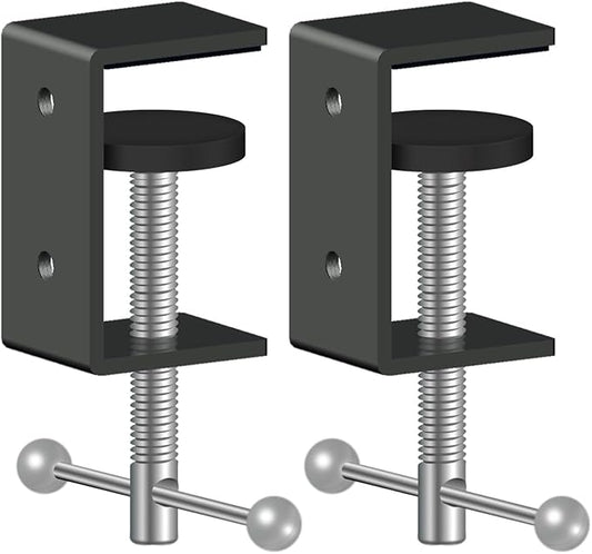 2-Pack 1 Inch Heavy Duty Black C-Clamps for Desk & Table, 0-1.5 Inch Clamping Range, 2 Mounting Holes, Metal Workbench Clamps, Garland Clamps, Mantle Clamp