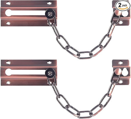 2 Pack Door Chain Lock Bronze Red, Stainless Steel Chain Locks for Inside Door, Premium Thickened with 12 Screws