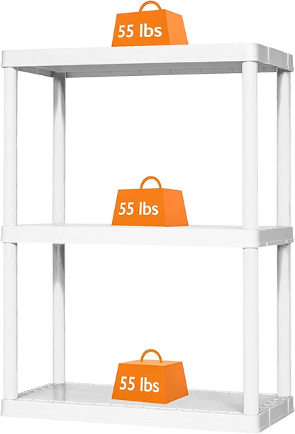 Gracious Living 3 Shelf Fixed Height Light Duty Storage Unit 12 x 24 x 33" Organizer System for Home, Garage, Basement, & Laundry, White (3 Pack)
