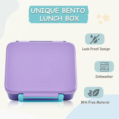 Bento Lunch Box for Kids with 8oz Soup Thermo Leak-Proof Lunch Food Containers with Snack Sauce Container for Kid Girls Boys to School,Purple