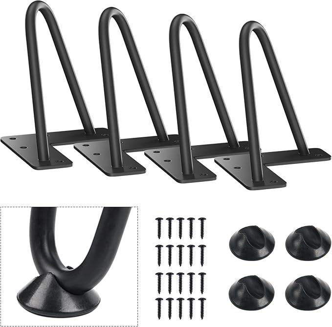 SMARTSTANDARD 7 Inch Heavy Duty Hairpin Furniture Legs, Metal Home DIY Projects for TV Stand, Sofa, Dresser with Rubber Floor Protectors Black 4PCS