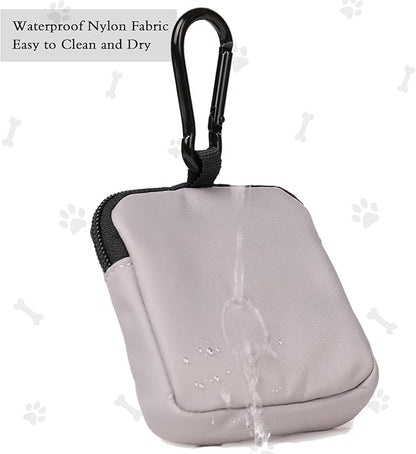 COOWONE Dog Treat Pouch Pocket Sized Pet Puppy Training Pouch for Dog Training Behavior Aids, Waterproof Nylon Fabric Dog Poop Bag Holder, Hands Free Dog Walking Bag with Metal Carabiner (Grey)