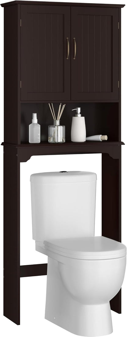 Yaheetech Over The Toilet Storage with 2 Doors & Adjustable Shelf, Free Standing Toilet Rack Wooden Space-saving Collect Cabinet, Bathroom Furniture, 9Dx24.5Wx66H Inches, Espresso