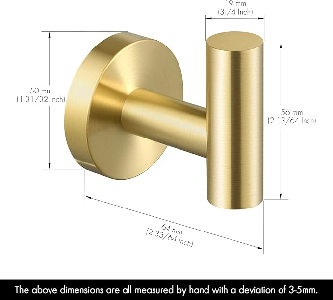 KES Bath Towel Hook Robe Hook for Bathroom Kitchen Wall Mount SUS 304 Stainless Steel Brushed Gold 2 Pack, A2164-BZ-P2