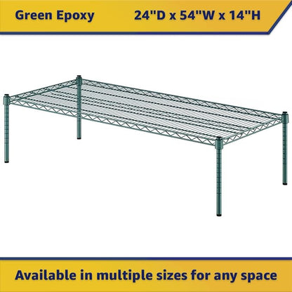 24" x 54" x 14" Green Epoxy Wire Storage Shelf, Dunnage Rack, Commercial 1 Tier Small Shelf