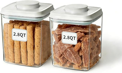 Dog Food Storage Containers Set with One-Touch Lid, 2-Pack (2.8 QT / 2.65 L) BPA-Free Cat Food Storage Container，Stackable Durable PET, Best for Dog Treats, Supplements & Daily Feeding