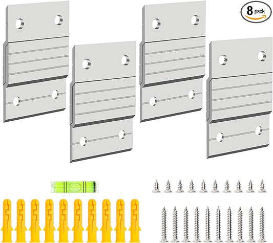 4 Pairs French Cleat Picture Hanger, Luxiv Metal Mounting Bracket for Photo Frames Aluminum Z Hanger, Wall Mount Mirror Bracket Z Bar Hanging Picture Ledges with Screws, Level Tool (2 inches)