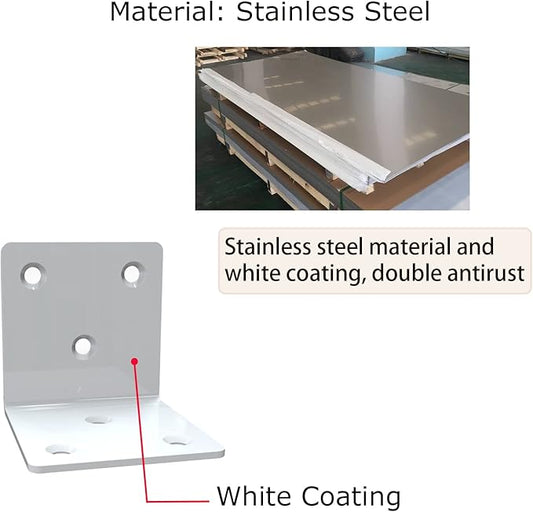 White Stainless Steel Corner Bracket,Joint Right Angle Bracket,L Shape Heavy Duty Metal Corner Brace Hardware Brackets Supporter for Wood Aufuga (10, 2x2x2)