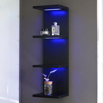 4 Tier RGB Wall Shelf-Gaming Shelf with Remote Control, Lack Shelves with Light for Bedroom | Easy to Install Cosmetic & Display Modern Shelf, Black