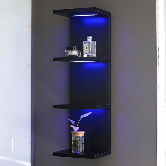 4 Tier RGB Wall Shelf-Gaming Shelf with Remote Control, Lack Shelves with Light for Bedroom | Easy to Install Cosmetic & Display Modern Shelf, Black
