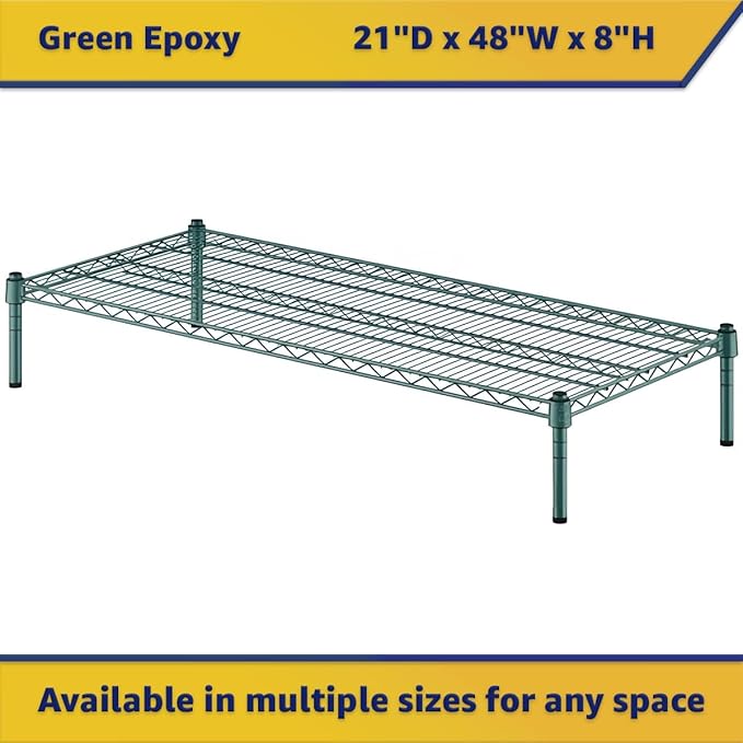 21" x 48" x 8" Green Epoxy Wire Storage Shelf, Dunnage Rack, Commercial 1 Tier Small Shelf