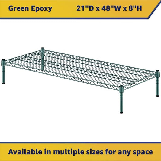 21" x 48" x 8" Green Epoxy Wire Storage Shelf, Dunnage Rack, Commercial 1 Tier Small Shelf