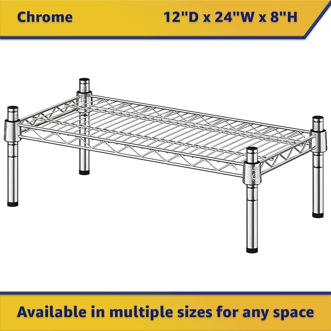 12" x 24" x 8" Chrome Wire Storage Shelf, Dunnage Rack, Commercial 1 Tier Small Shelf