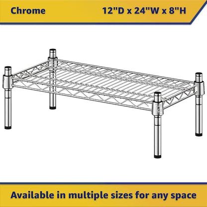 12" x 24" x 8" Chrome Wire Storage Shelf, Dunnage Rack, Commercial 1 Tier Small Shelf