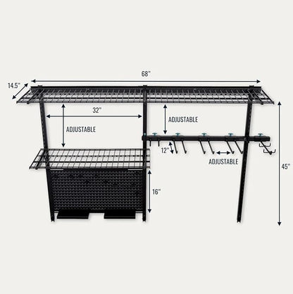 StoreYourBoard G-Tool Pro Storage System, Adjustable Garage Wall Mount Organizer With Pegboard & Shelf, Yard Shovel Rake Holder, Holds 500 Lbs