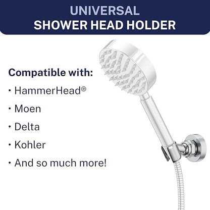 HammerHead Showers® Solid Metal Handheld Shower Head Holder Wall Mount – Chrome – Adjustable Screw Mounted Shower Wand Holder with Pivot Ball – Shower Hose Holder, Fits Most Handheld Shower Heads