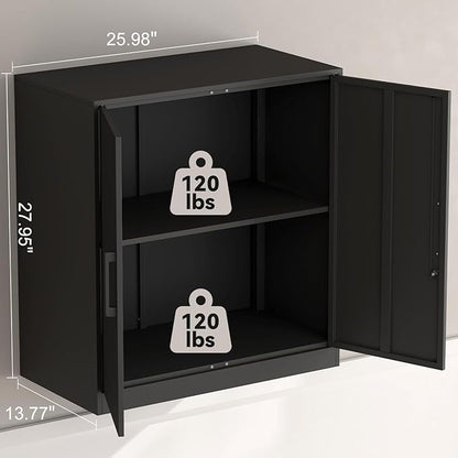 Metal Wall Cabinet,Garage Wall Cabinet with Handle,Lockable Storage Cabinets Wall Mounted with 2 Doors,Locking Cabinet with Shelves for Basement,Living Home,Black